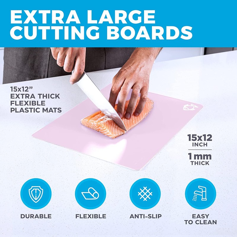 Extra Thick Pastel Flexible Plastic Cutting Board Mats with Food