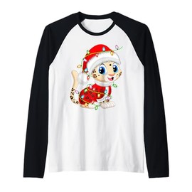 Leopard Christmas Lights Santa Costume Cute Animal Xmas Raglan Baseball Tee
