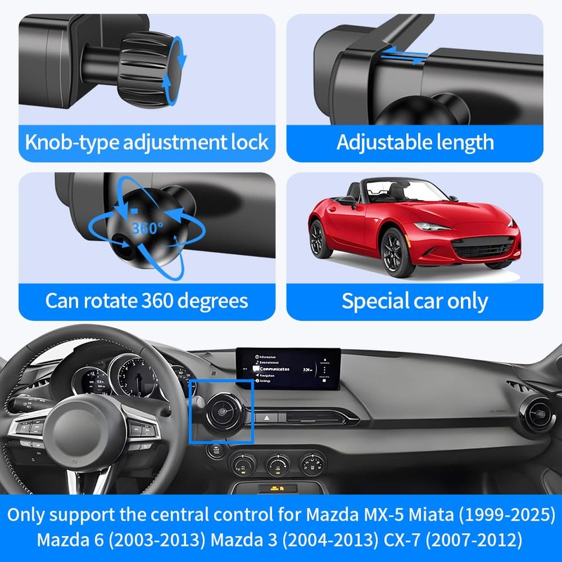Car Phone Mount for Mazda MX-5 Miata 1999-2025，Mazda 6 2003-2013，Mazda
