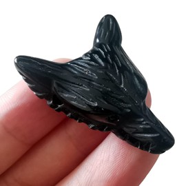 Bacatgem Natural Black Obsidian 1.37 inchs Wolf Head Pocket Crystals and Healing Stone Figurine,Haped DIY-Jewelry Pendant