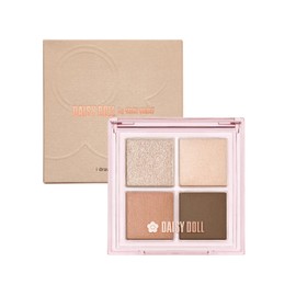 DAISY DOLL by MARY QUANT Eye Draw Shadow 01 Almond Latte, Nude Beige, 0.2 oz (5.2 g), Transparency x High Brightness Glitter, Luxurious Silk Eye, Delicate Pearl, High Adhesion, 4 Color Palette
