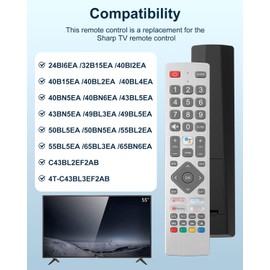 SHWRMC0133 Replacement Remote Control for Sharp, Infrared Remote Control Compatible with Ultra HD 4K Smart TV 24BI6EA 32BI5EA 40BI5EA 40BL2EA 40BN6EA 43BL5EA, with 4 Shortcut Buttons (No Voice