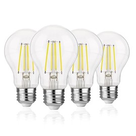 FLSNT 60W Equivalent Dimmable A19 LED Light Bulbs, Efficient 7W, 800Lumens, 5000K Daylight, CRI82, E26 Standard Base, 15000 Hours, LED Filament Light Bulbs, Clear Glass, 4 Pack