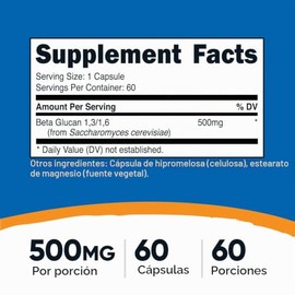 Nutricost Beta Glucan 500mg 1,3/1,6 D-Glucano - 60 cápsulas vegetarianas - Sin Gluten - Sin OGM - 60 Porciones