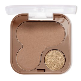 Matte Shimmer Highlight Bronzer Powder Palette with Mirror for Face Cheek Contour Brightening,Buildable Coverage Natural Makeup,Ultra Sculpt Nose Shadow (matte brown+shimmer gold, 2 Grids)