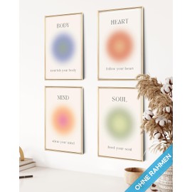 Aura Poster Set Pictures Body Mind Soul Heart Aesthetic Style Preppy Room Decor Y2K Aesthetic Yoga Law of Attraction Manifestation