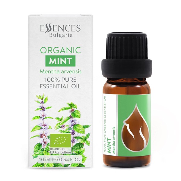 Essences Bulgaria Organic Mint Essential Oil 1/3 Fl Oz | 10ml | Mentha arvensis | 100% Pure and Natural | Undiluted | Therapeutic Grade | Family Owned Farm | Steam-Distilled | Non-GMO | Vegan (Mint)