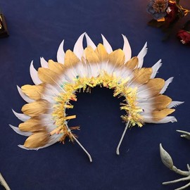 Flayem Sequin Feather Headband White Carnival Fascinator Hair Band Photography Props Hair Accessories for Party Cosplay Festival