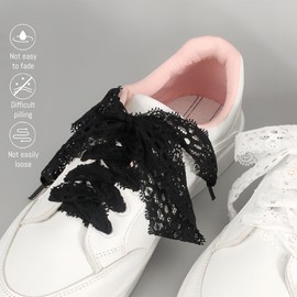 2 Pairs Shoelaces, Black and White Lace Shoelaces, Women's Flat Sole Flower Lace Laces, Ballet Style, Lace, Elastic Lace, White