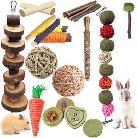 Naturezhen Rabbit Chew Toys, Natural Bunny Chew Toys, Hamster Chew Toys Set, Small Pets Teeth Care Molar Exercise Bunny Toys for Rabbits, Guinea Pig, Hamster and Other Small Animals (25PCS)