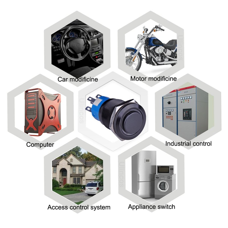 Ulincos® Latching Push Button Switch U19C2 1NO1NC SPDT ON/OFF Black