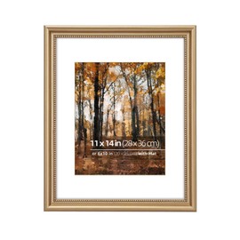 Eitida 11x14 in Wood Classic Gallery Picture Frame, Ornate Beaded Inner, Matted for 8x10 Photo, Vertical or Horizontal Display, Glass Cover, Antique Champagne Brass