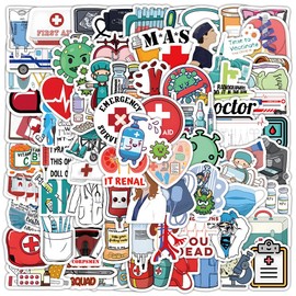 100PCS Hospital Stickers,Small Size Cartoon Doctor Nursing Stickers Packs for Books, Water Bottles, Skateboards, Notebooks, Vinyl Waterproof Medical Decals for Teenagers and Adults