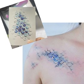 Mermaid Scales Temporary Tattoo」Waterproof Fake Tattoo Sticker - Ocean Blue Sea Princess Arm/Ankle Body Art for Women, Party Festival Makeup Decoration