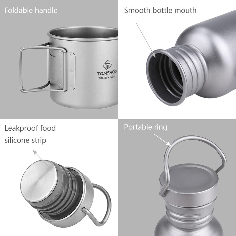 TOMSHOO 550ml Full Titanium Water Bottle with Extra Plastic Lid