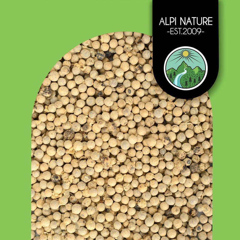 White Pepper 100g 3.5 oz by Alpi Nature, Whole Peppercorns,
