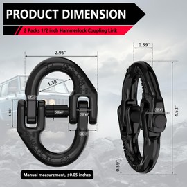 Trailer Accessory 2-Pack 1/2 in. Black Safety Chain Connector Chain Link, G80 Tow Hitch Trailer Hook Hammer Lock Connector, 12,000 lb Load
