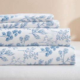 HighBuy Luxury Soft Queen Sheets Set White - Vintage Floral Sheets Cooling Bed Sheets Queen - 4 Piece Blue Floral Sheet Set - 16" Extra Deep Pocket Sheets,Breathable & Soft Sheets