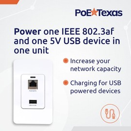PoE Texas Gigabit PoE Splitter in-Wall USB Charging Port - Fast 5V USB Charging and RJ45 Power Over Ethernet Output for WiFi Internet Router, Camera, Phone Network