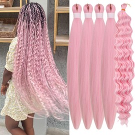 Light Pink Braiding Hair with Big Boho Curls Pre Stretched Hypoallergeic Colored 2317 Boho Hair for Braiding Knotless Synthetic Curly Crochet Bohomian Braids Non Toxic