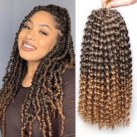 Samtress Passion Twist-Haar, 30,5 cm, Ombré-Farbe, böhmische Wasserwelle, Passions-Twists, Flechthaar, Schmetterlings-Locks, Kunstlocken, Häkelzöpfe, Haarverlängerungen für Damen, 7 Packungen (#T27)