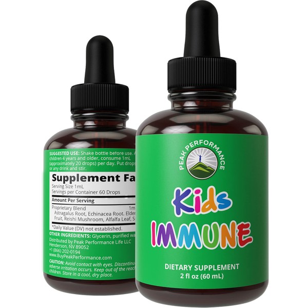Kids Immune Support. Liquid Vitamins For Kids. No Bitter Taste. Sugar Free Vegan Supplement with Astragalus, Echinacea, Elderberry, Reishi, Spirulina. Children’s Immunity Defense Booster Drops