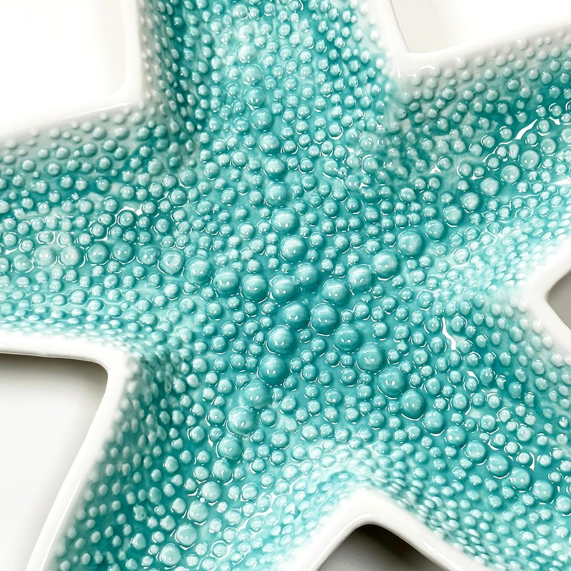 Darthome Ceramic Starfish Dish Teal Blue Bobble Glazed Large Nautical