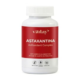 Vitday - Astaxantina 100 mg - 90 Cápsulas Blandas Vegetales - Suplemento Alimenticio 100 % Natural - Oleorresina de Astaxantina, Aceite de Salmón, EPA
