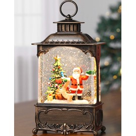 Blansong Santa Snow Globe Christmas Snow Globe Lantern Christmas Decorations for Home with Timer, USB and Battery Powered Santa Claus Decor Christmas Tree 10.2 inch (Santa)
