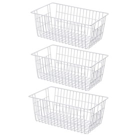 SANNO Large Freezer Baskets Metal Storage Organizer Bin Basket Wire Storage Basket for Kitchen Pantry Bathroom Set of 3 Large Metal Farmhouse Food Fruit Produce Organizer Bins