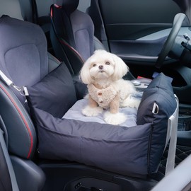 Pinxing Dog Car Seat for Small Dogs Under 25lbs, Waterproof & Washable Booster Seat with Safety Belt, Detachable Pet Carrier (Black, Normal)