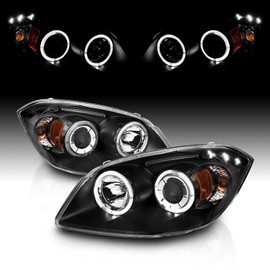AmeriLite Dual LED Halos Projector Black Headlights Pair For 2005-2008 Chevy Cobalt - Passenger and Driver Side