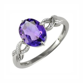 Ivy Gems 9ct White Gold Fancy Oval 1.25ct Amethyst Solitaire Ring - Size L