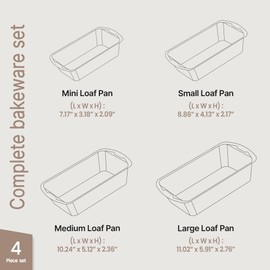 Loaf Pan Set 4-Piece - Deluxe Nonstick Carbon Steel Bakeware for Perfect Bread and Cakes – Dishwasher Safe, Premium Pans for Home Baking
