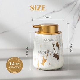 Enra Ceramic Gold Foaming Soap Dispenser,12 oz Marble Foam soap Dispenser Bathroom Refillable Hand Soap Dispenser for Bathroom Kitchen with Easy-to-Press Pump (Glod Foam Type)