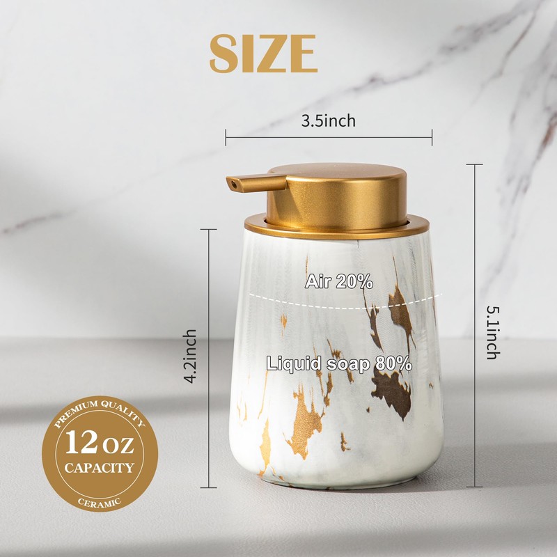 Enra Ceramic Gold Foaming Soap Dispenser,12 oz Marble Foam soap