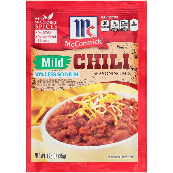 McCormick 30% Less Sodium Mild Chili Mild Seasoning Mix, 1.25 oz