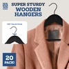 Zober Black Wooden Hangers - 20 Pack, Heavy Duty, Non