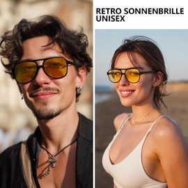 Chritice Retro Sunglasses Women's Large Vintage Sunglasses Women's UV 400 Protection, Retro Sunglasses Men Tinted Sunglass Woman, Yellow, Blue, Brown Lenses, Yellow and yellow