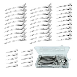 40Pcs Stainless Steel Duckbill Mouth Clips Alligator Clips,ZANZER Metal Duck Billed Silver Hair Curl Clips for Styling Sectioning with Case for Women Long Hair Roller,Salon,Bows DIY (40)