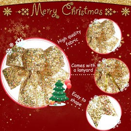 Shyllin Christmas Bows Glitter Christmas Tree Bow Satin Ribbon 10 Pieces Christmas Tree Decoration Gift Bow 22 x 25 cm for Gift Boxes Christmas Wreath Gifts Wedding Decoration