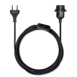 kwmobile E27 Lamp Holder with Switch - 5 m Textile Cable - E 27 Socket Power Cable with Screw Ring Switch - Lamp Suspension Lamp Cable Black