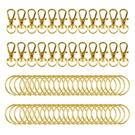 BigKego Pack of 60 Key Ring Clip Hooks Carabiner Key Ring Craft Small Key Rings Carabiner Hook with Swivel Key Ring Gold for Lanyard DIY Crafts