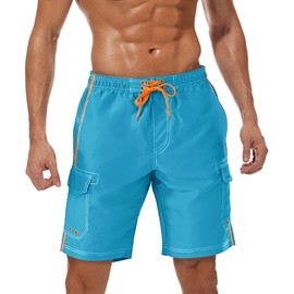 TACVASEN Swim Shorts Men Summer Beach Shorts Quick Dry Swim Shorts with Pockets Surf Shorts Holiday Hot Spring Shorts Blue
