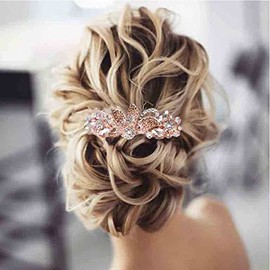 Yheakne Kristall-Haarspange, goldfarbene Blume, Strass, Haarspange, Bling, Braut-Kopfschmuck, dekorativer Kopfschmuck, Kopfschmuck, Brautschmuck, Haarschmuck fÃ¼r Frauen (Gold und Champagner)