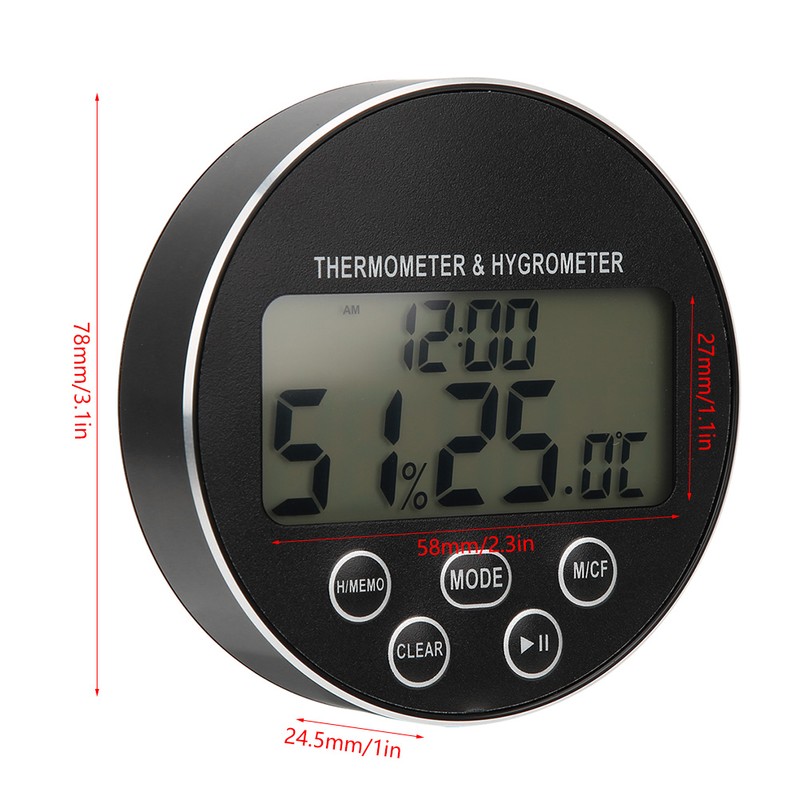 Multifunctional Kitchen Digital Timer Thermometer Hygrometer Black for Household Use