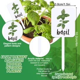 Whaline 24Pcs Acrylic Plant Label Signs 12 Styles Planted Herb Garden Markers Waterproof Plant Stake Tags with Herb Names for Nursery Indoor Outdoor Garden Decoration