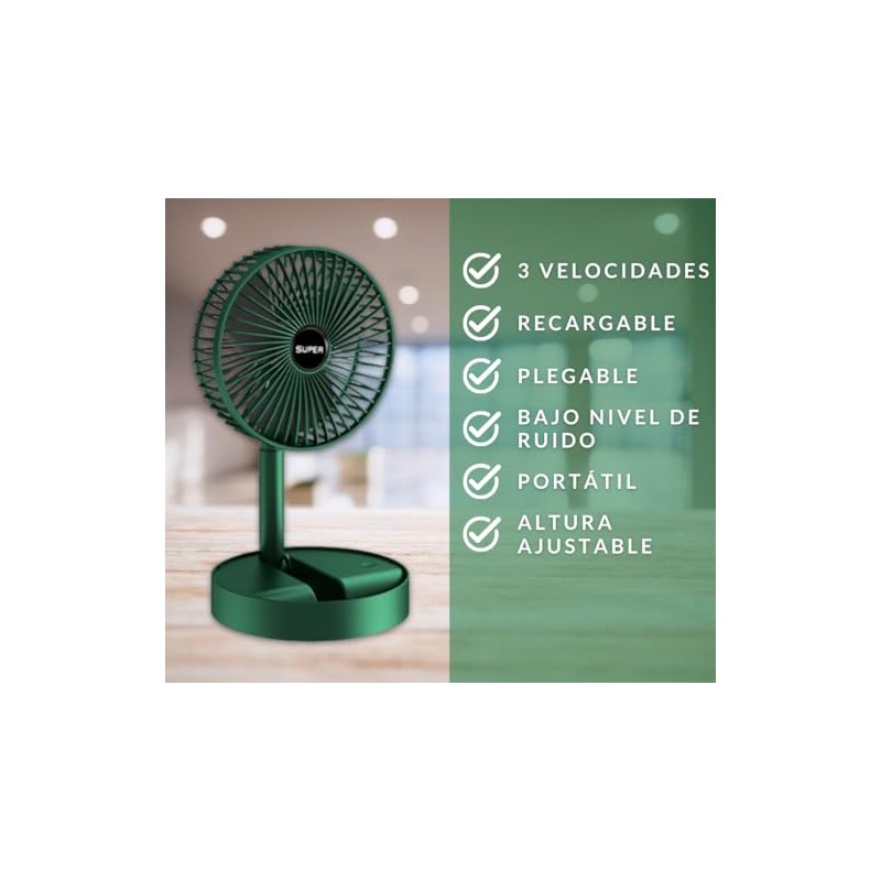 Dosyu Ventilador Plegable para Escritorio 3 Velocidades Recargable (Blanco)