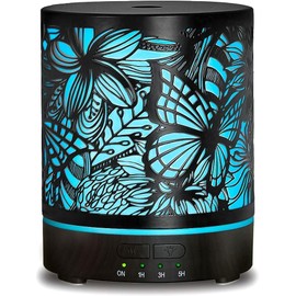 Essential Oil Diffusers 300ML Metal Aromatherapy Oil Diffusers for Large Room,Butterflies & Flower Ultrasonic Cool Mist Diffuser with Waterless Auto Shut-Off Protection, for Home Office SPA Yoga