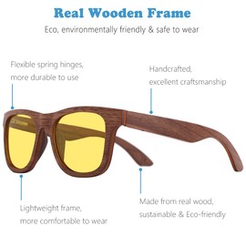 An Swallow Polarized Wood Sunglasses Men, Wooden Bamboo Sunglasses for Women (Walnut Wood, Night Vision Lens)